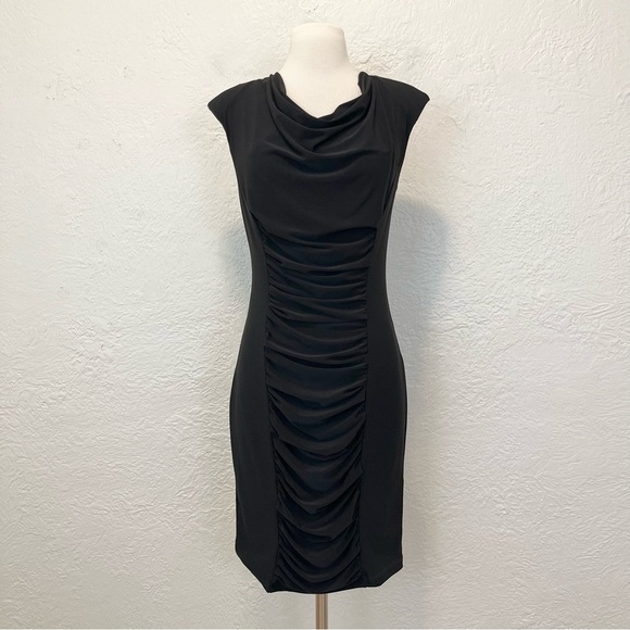 Komarov Black Dress Ruched Front Small S - Picture 1 of 11